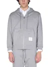 Thom Browne Stripe-detail Sleeve Hoodie In Gray