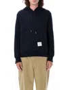 Thom Browne Drawstring Hoodie With Ribbed Cuffs In Navy