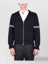 Thom Browne Navy Blue Cashmere Hooded Jacket With Ribbed Cuffs