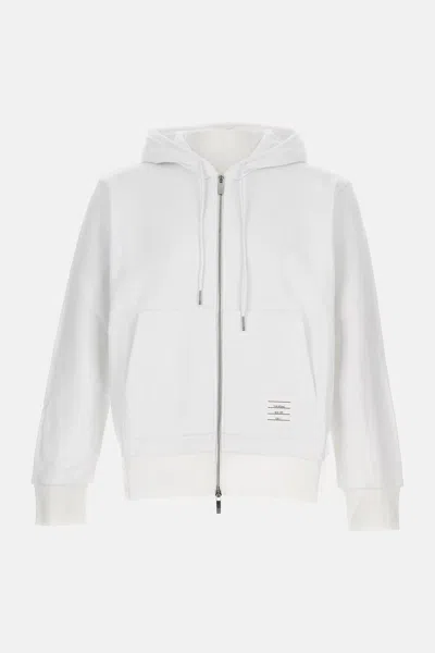Thom Browne Zip-up Pullover With Adjustable Hood And Patch Logo In White
