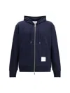 Thom Browne Hoodie Zip-up Pullover In Classic Loopba In Blue