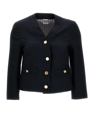 Thom Browne Hopsack Suiting Cardigan In Blue