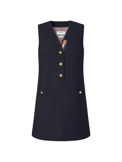 Thom Browne Hopsack Wool Mini Dress In Blue