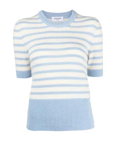 Thom Browne Horizontal-stripe Knitted T-shirt In Blue
