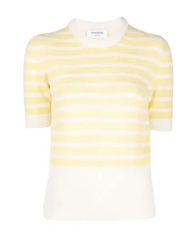Thom Browne Horizontal-stripe Knitted T-shirt In White