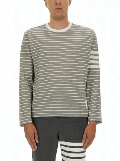 Thom Browne Horizontal Striped Long-sleeve Shirt With Distinctive Sleeve Detail In White
