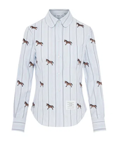 Thom Browne Horse 4-bar Cropped Oxford Shirt In White