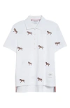 Thom Browne Horse Embroidered Half Drop Short Sleeve Polo In White