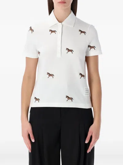 THOM BROWNE HORSE-EMBROIDERED SHORT SLEEVE POLO SHIRT