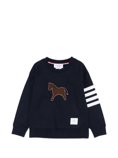 Thom Browne 骏马刺绣条纹卫衣 In Blue