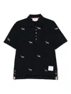 Thom Browne Navy Horse Half Drop Embroidery Short Sleeve Polo In Multi