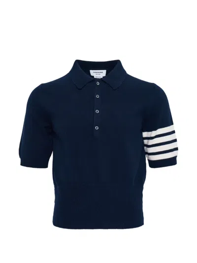 Thom Browne 4 Bar Button Detailed Polo Shirt In Blue