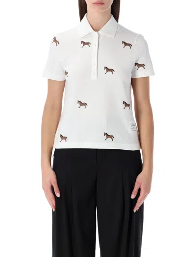 THOM BROWNE THOM BROWNE HORSE-EMBROIDERED SHORT SLEEVE POLO SHIRT
