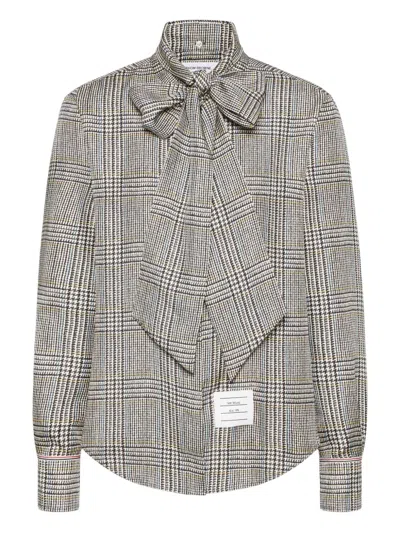 Thom Browne Houndstooth-check Bow-tie Shirt In Gray