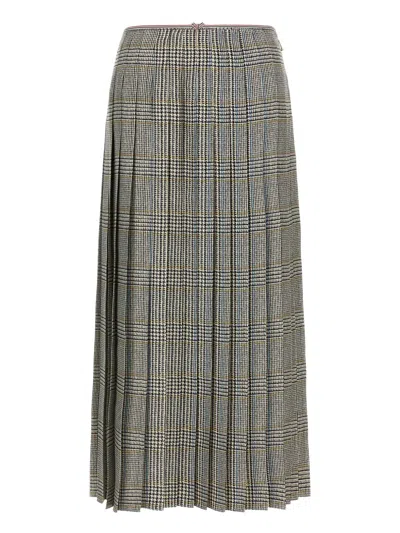 Thom Browne Houndstooth-pattern Pleated Midi Skirt In Gray