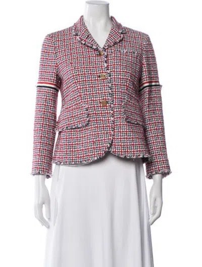 Pre-owned Thom Browne Houndstooth Print Blazer In Blue/red/white