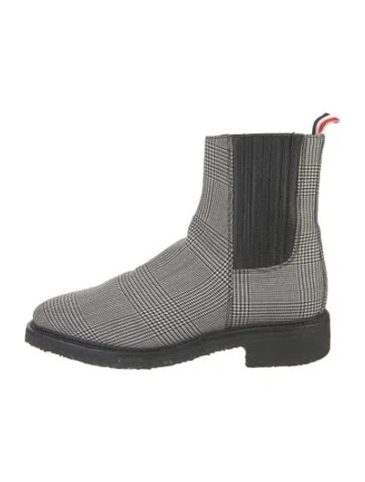 Pre-owned Thom Browne Houndstooth Print Chelsea Boots In Blue