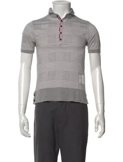 Pre-owned Thom Browne Houndstooth Print Collar Polo Shirt In Grey