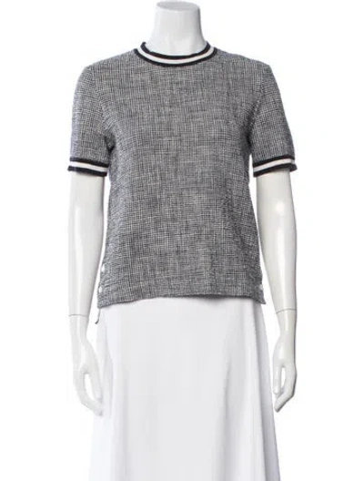 Pre-owned Thom Browne Houndstooth Print Crew Neck Top In White