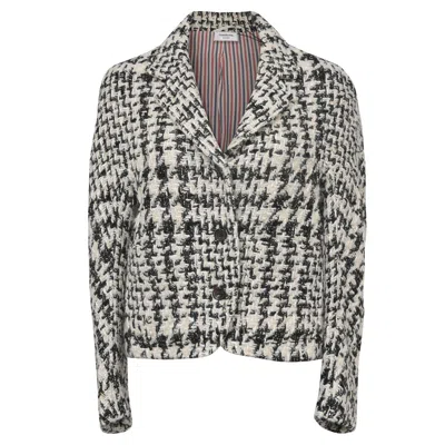 Pre-owned Thom Browne Houndstooth Woven Jacket In Black Wool In Gray