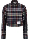 Thom Browne Plaid Crop Cotton Flannel Button-up Shirt In Blue