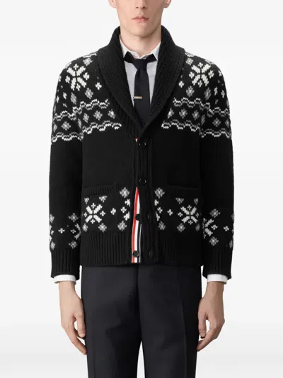 Thom Browne Icelandic Fair Isle Cashmere Cardigan In Black