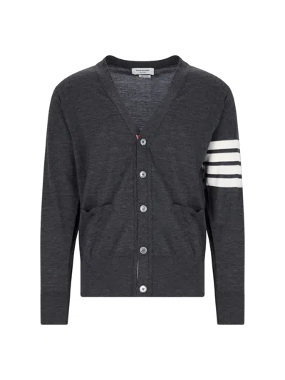 Thom Browne Iconic V-neck Cardigan In Grey Wool With Signature Stripes In Gray