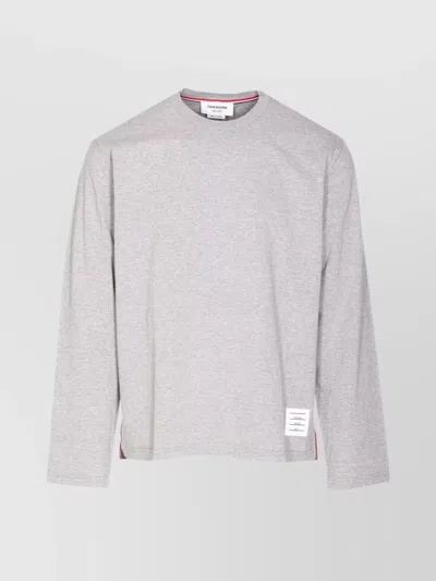 THOM BROWNE III CREW NECK SWEATER WITH LOGO PATCH