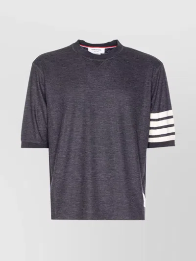 Thom Browne Iii Striped Sleeve Crewneck Short Sleeves In Gray