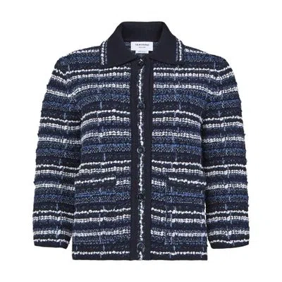 Thom Browne Inlay Tweed Jacquard Jacket In Navy
