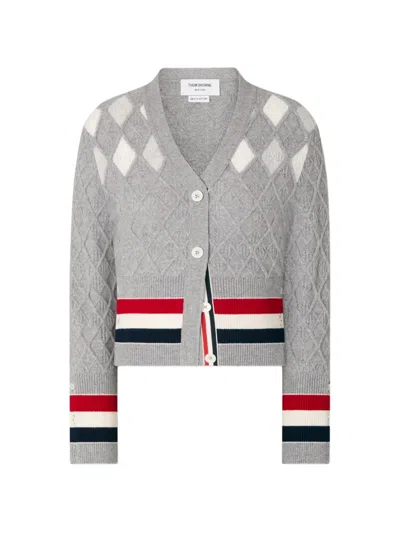 Thom Browne Pointelle-cardigan Mit Argyle-muster In Gray
