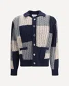 Thom Browne Patchwork Cable Knit Cardigan In Blue
