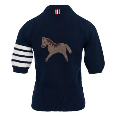Thom Browne Intarsia Classic Jersey Top In Blue