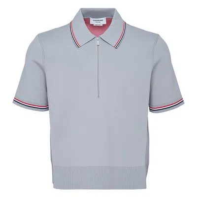 Thom Browne Intarsia Half Zip Polo In Gray