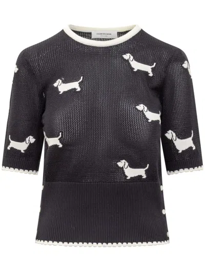 Thom Browne Hector Icon Pointelle-knit Top In Black