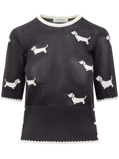 Thom Browne Hector Icon Pointelle-knit Top In Navy