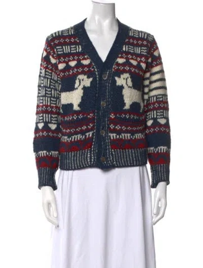 Pre-owned Thom Browne Intarsia Hector Wool Sweater In Blue