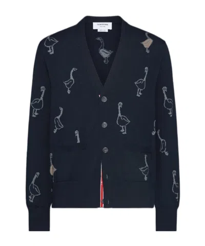Thom Browne Intarsia-knit Virgin Wool Cardigan In Blue
