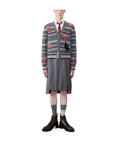 Thom Browne Intarsia-knit Wool-blend Cardigan In Gray