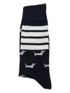 Thom Browne Intarsia-logo Knitted Socks In Blue