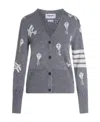 Thom Browne Intarsia-pattern Cardigan In Gray