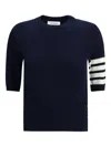 Thom Browne Intarsia Striped Sleeve T-shirt In Blue