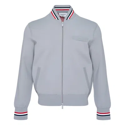 Thom Browne Intarsia Zip Up Bomber In Gray