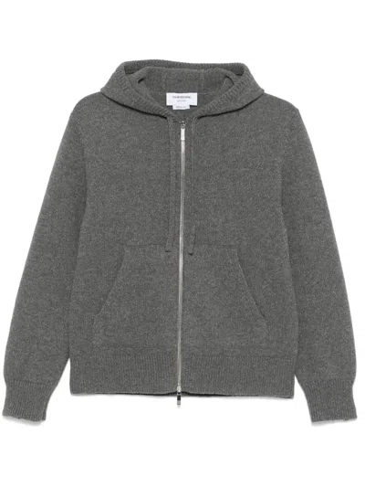 Thom Browne Intarsia Zip-up Hoodie In Gray