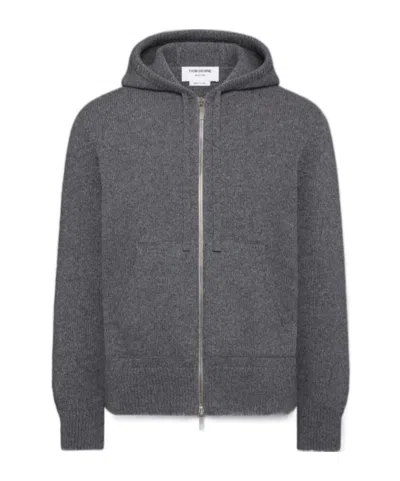 Thom Browne Intarsia Zip-up Hoodie In Gray