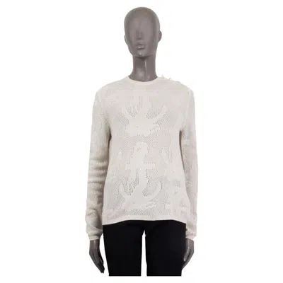 Pre-owned Thom Browne Ivory Cashmere Anchor Buttoned Neck Sweater 3 M In White