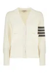 Thom Browne Wool Cardigan With Patch Pockets And Striped Sleeves In Neutral