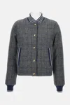 Thom Browne Checked Pattern Ribbed Collar Jacket In Gray
