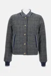 Thom Browne Checked Pattern Ribbed Collar Jacket In Gray
