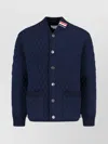 Thom Browne Blue Quilted Jacket With Bomber Collar And Logo Embroidery On The Collar In Black
